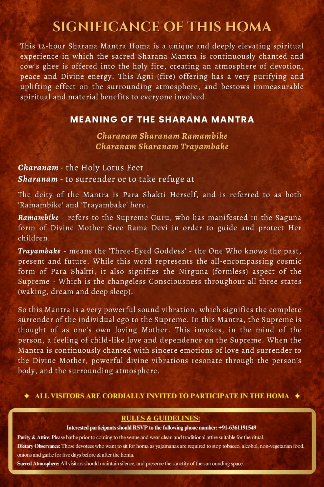 Second page of the Sharana Mantra Homa flyer
